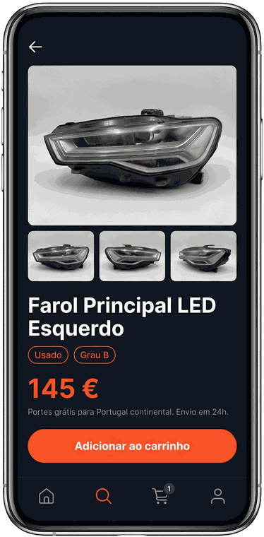 A peça, com fotos reais e estado